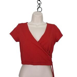 Forever 21 Women’s XL Crop Top Drawstring Cinch V Neck Faux Wrap Rust Color